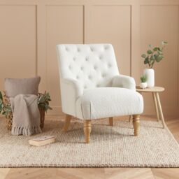 Birlea Fabric Arm Chair Padstow Easy Chair Traditional Accent in White - thumbnail 1