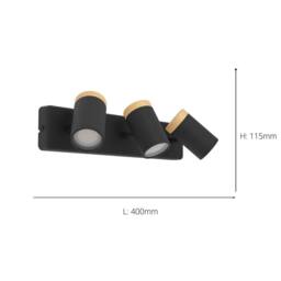 Eglo Consuma Steel & Wood 3-Light Bathroom Spotlight, Black & Brown - thumbnail 5