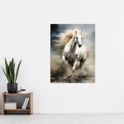 "Artery8 Wild White Horse Majestic Mane Oil Painting Extra Large XL Wall Art Poster Print - Size: W24"" x H32""" - thumbnail 4