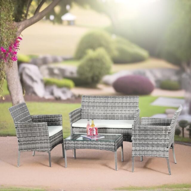FURNOS Set of 4 Wicker Garden Bistro Furniture Set in Black - image 1