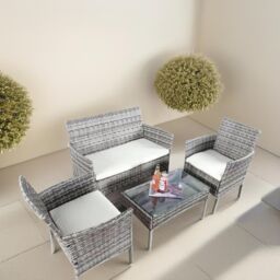 FURNOS Set of 4 Wicker Garden Bistro Furniture Set in Black - thumbnail 3