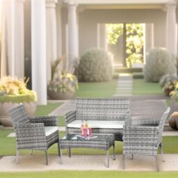 FURNOS Set of 4 Wicker Garden Bistro Furniture Set in Black - thumbnail 2