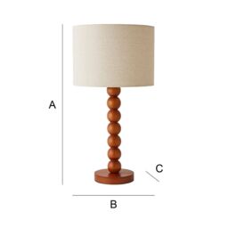 ValueLights Wyatt Natural Linen Drum Lamp Shade Walnut Wood Bobbin Table Lamp with LED Bulb - thumbnail 9