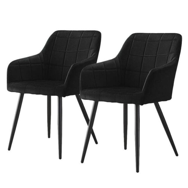 Havendro Black 2X Velvet Dining Chairs - Metal Legs, Padded Sea - image 1