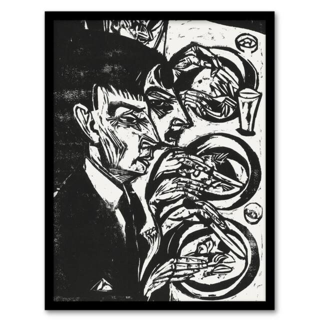 Artery8 Anxious Nervous People at Dinner Kirchner Framed Wall Art Print in Black - Size: A4 - image 1