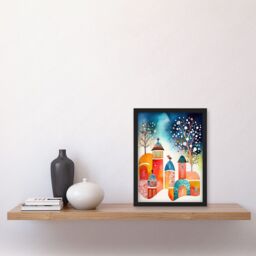 Artery8 Winter Churchyard Snowfall Trees Folk Art Artwork Framed Wall Art Print A4 in Black - thumbnail 2