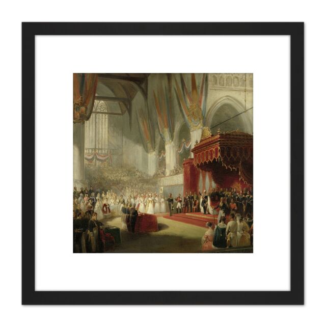 Artery8 Pieneman Inauguration King William II Amsterdam 8X8 Inch Square Wooden Framed Wall Art Print Picture with Mount in Black - image 1