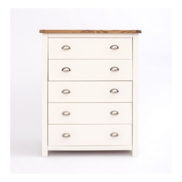 Cabinet Bits Lovere 5 Drawer Chest of Drawers Chrome Cup Handle in Off-White - image 1