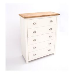 Cabinet Bits Lovere 5 Drawer Chest of Drawers Chrome Cup Handle in Off-White - thumbnail 4