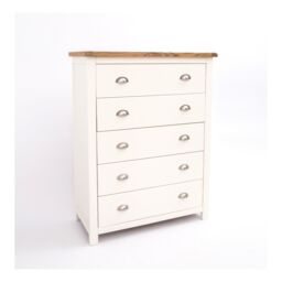 Cabinet Bits Lovere 5 Drawer Chest of Drawers Chrome Cup Handle in Off-White - thumbnail 3