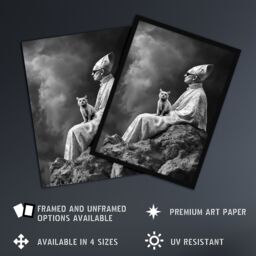 "Artery8 Cat Lover Pope Sunglasses Black White Surreal Framed Art Print in Grey - Size: W12"" x H16""" - thumbnail 2