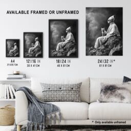 "Artery8 Cat Lover Pope Sunglasses Black White Surreal Framed Art Print in Grey - Size: W12"" x H16""" - thumbnail 3