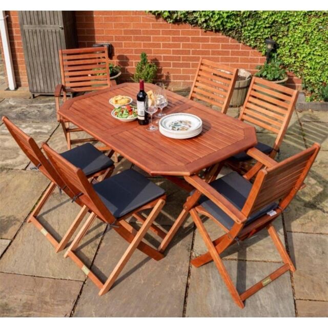 Cheshire 6 Seater Wooden Garden Dining Set With Grey Cushions in Brown - image 1