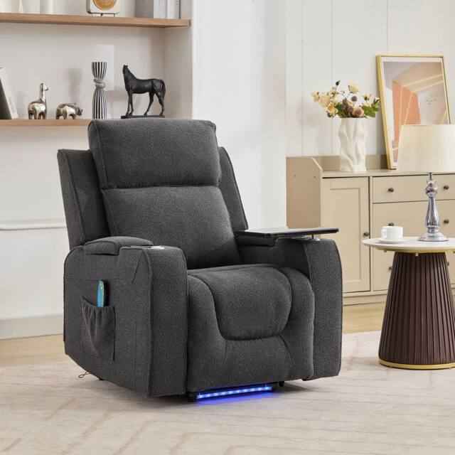 Artemis Home Cowley Electric Riser Recliner Chair with Massage, Heat & Cup Cooler in Dark Grey - Size: Armchair - image 1