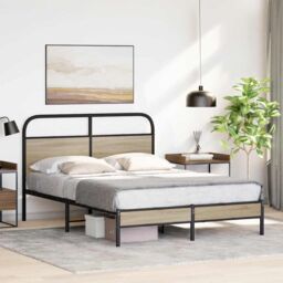 Berkfield Home Bed Frame Without Mattress 120x200 cm Smoked Oak Engineered Wood in Brown - Size: Small Double - thumbnail 4