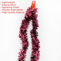 Neel Blue Christmas Shiny Metallic Chunky Tinsel Garland, 6.5ft in Burgundy - thumbnail 3