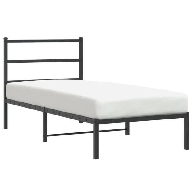 Berkfield Home Metal Bed Frame without Mattress with Headboard Black 90x200cm - Size: 90x200 cm - image 1