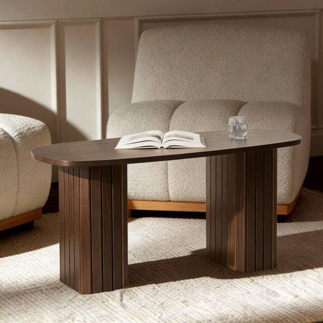 OHS Madison Ribbed Long Coffee Table Living Room Office End Side Table in Walnut - image 1