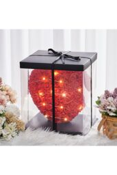 Living and Home Rose Heart Gift Box with LED Lights for Valentine's Day in Red - thumbnail 2