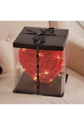 Living and Home Rose Heart Gift Box with LED Lights for Valentine's Day in Red - thumbnail 4