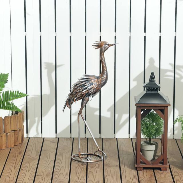 OUTSUNNY Heron Garden Statue, Metal Garden Gift with Stakes, Silver Tone - image 1