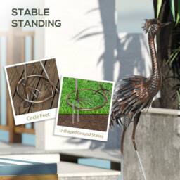 OUTSUNNY Heron Garden Statue, Metal Garden Gift with Stakes, Silver Tone - thumbnail 6