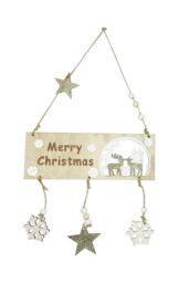 Neel Blue Wooden Merry Christmas Hanging Sign for Xmas - 20cm x 17cm x 2cm in Natural - Size: 20 cm x 17 cm x 2 cm