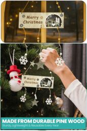 Neel Blue Wooden Merry Christmas Hanging Sign for Xmas - 20cm x 17cm x 2cm in Natural - Size: 20 cm x 17 cm x 2 cm - thumbnail 3