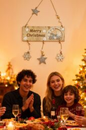 Neel Blue Wooden Merry Christmas Hanging Sign for Xmas - 20cm x 17cm x 2cm in Natural - Size: 20 cm x 17 cm x 2 cm - thumbnail 6