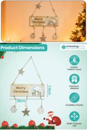 Neel Blue Wooden Merry Christmas Hanging Sign for Xmas - 20cm x 17cm x 2cm in Natural - Size: 20 cm x 17 cm x 2 cm - thumbnail 2
