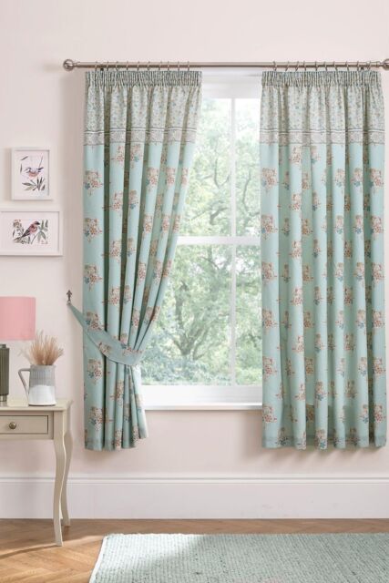 Dreams & Drapes 'Lorena Patchwork' Lined Pair of Pencil Pleat Curtains With Tie-Backs in Duck Egg Blue - Size: 168 cm width x 183 cm drop - image 1