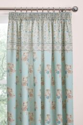 Dreams & Drapes 'Lorena Patchwork' Lined Pair of Pencil Pleat Curtains With Tie-Backs in Duck Egg Blue - Size: 168 cm width x 183 cm drop - thumbnail 2