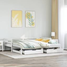 Berkfield Home Daybed with Trundle & Drawers without Mattress White 90x190 cm Single - thumbnail 1