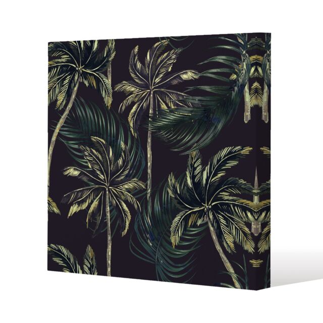 Benjamin Tate Design Green Palm on Black (Canvas Print) / 77 x 77 x 4cm in Natural - Size: 77 x 77 x 4 cm - image 1
