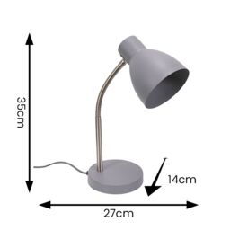 ValueLights Keela Adjustable Flexi Neck Desk Table Lamp with LED Bulb in Grey - thumbnail 6