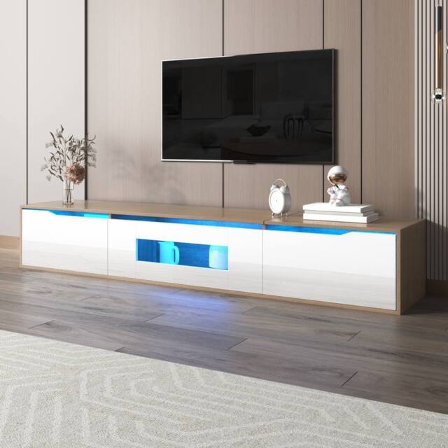 Merax Wall-mounted High-Gloss TV Cabinet with Colour-Changing LED Lights in White - image 1