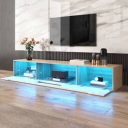 Merax Wall-mounted High-Gloss TV Cabinet with Colour-Changing LED Lights in White - thumbnail 4