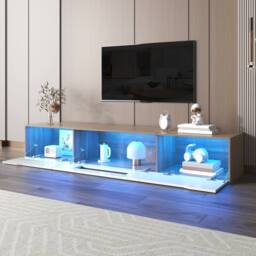 Merax Wall-mounted High-Gloss TV Cabinet with Colour-Changing LED Lights in White - thumbnail 7