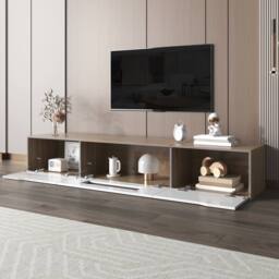 Merax Wall-mounted High-Gloss TV Cabinet with Colour-Changing LED Lights in White - thumbnail 9