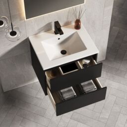 Banyetti Venti 600mm Wall Hung Vanity Unit with Lira Basin - Matt Black - thumbnail 4