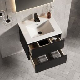 Banyetti Venti 600mm Wall Hung Vanity Unit with Lira Basin - Matt Black