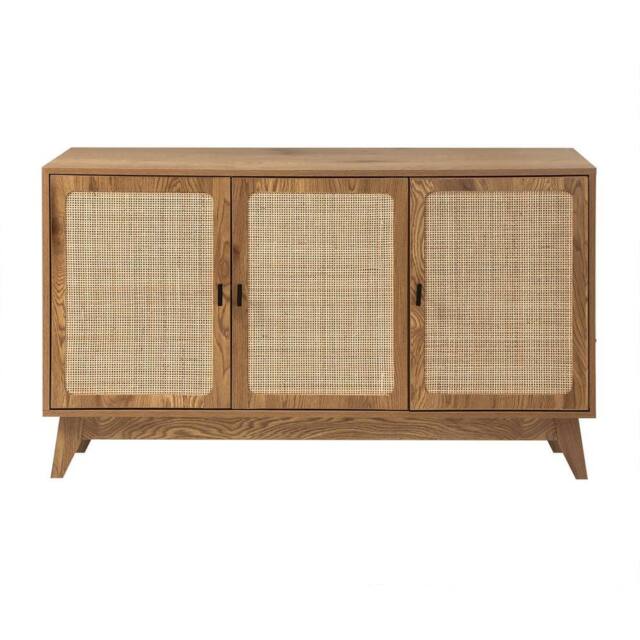 CALICOSY 3-Door Buffet With Natural Rattan Caning, 120 Cm Wide - ALIA in Light Brown - image 1