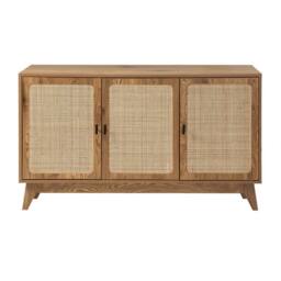 CALICOSY 3-Door Buffet With Natural Rattan Caning, 120 Cm Wide - ALIA in Light Brown