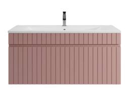 Vente-unique Fluted Wall-Hung Bathroom Unit In Pink With Inset Basin - 100 Cm - thumbnail 6