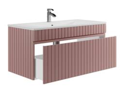 Vente-unique Fluted Wall-Hung Bathroom Unit In Pink With Inset Basin - 100 Cm - thumbnail 5