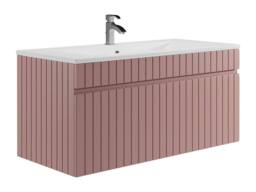 Vente-unique Fluted Wall-Hung Bathroom Unit In Pink With Inset Basin - 100 Cm - thumbnail 4