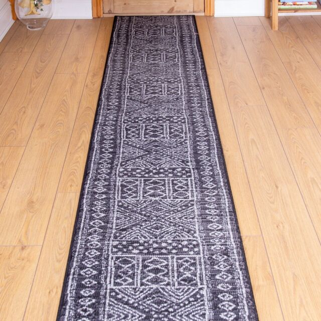 runrug Hallway Carpet Runner Rug - Soft & Comfy, 9mm - Afrikans in Black - Size: 60 cm x 420 cm - image 1