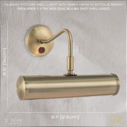 Happy Homewares Classic Traditional Adjustable Picture Wall Light with Swan Neck & Switch Button in Metallic Gold - thumbnail 6