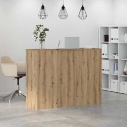 Berkfield Home Reception Desk Artisan Oak 135x50x103.5 cm Engineered Wood in Brown - thumbnail 4