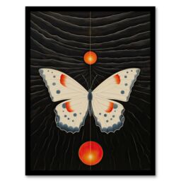 Artery8 Wall Art Print Chaos Theory Hilma af Klint Inspired Butterfly & Two Suns White Orange Grey Oil Painting Artwork Framed in Black - Size: A4 - thumbnail 1